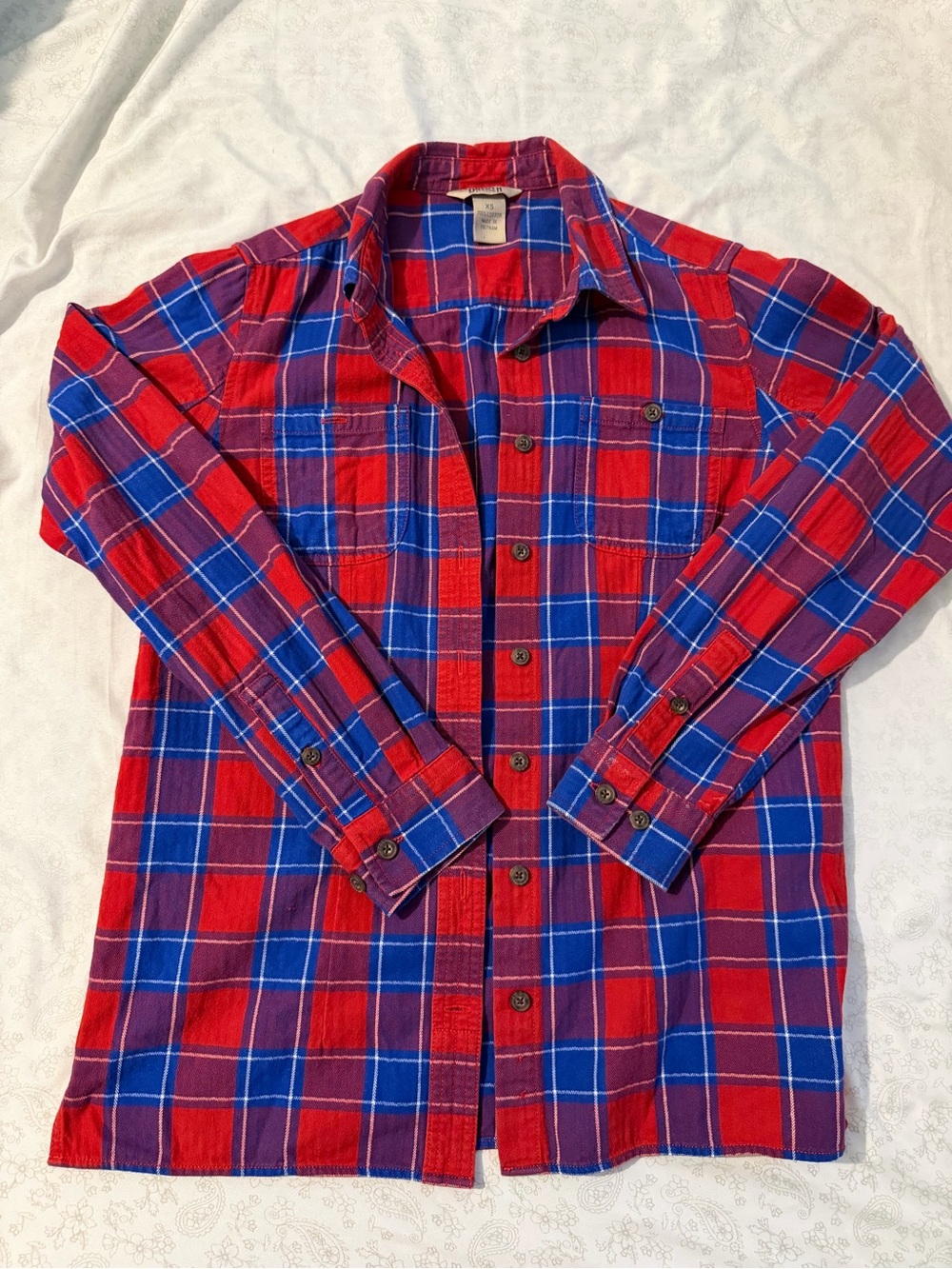 Duluth Trading Co Red and Blue Plaid Button-Down Shirt